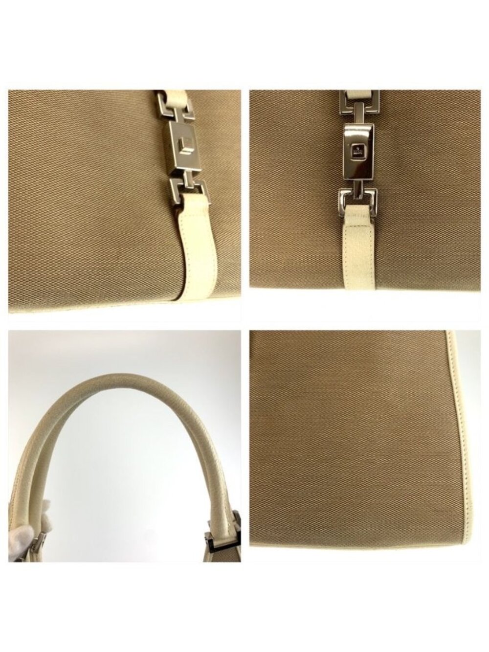 Gucci Jackie Beige Ivory Canvas Leather Tote Bag - Picture 6 of 9
